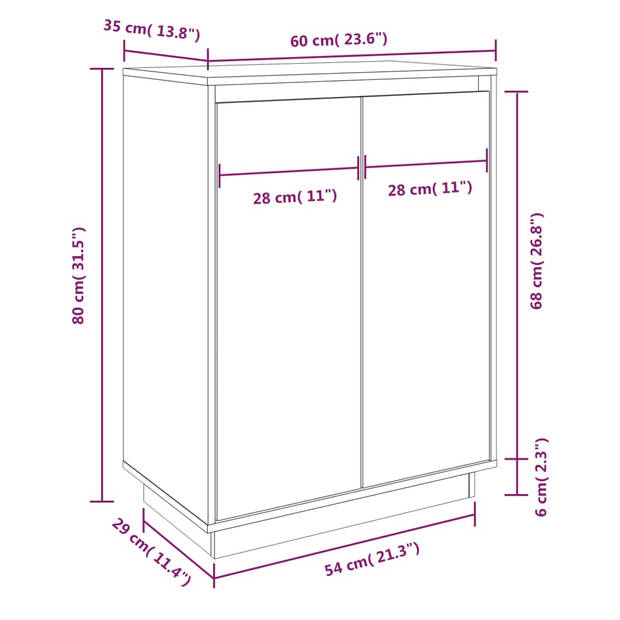 The Living Store Houten Schoenenkast - Massief grenenhout - 60 x 35 x 80 cm - Wit