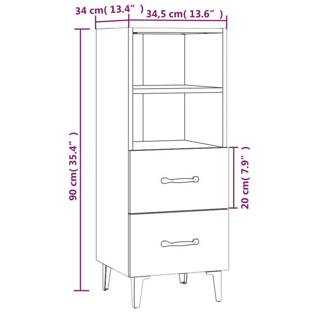 vidaXL Dressoir 34,5x34x90 cm bewerkt hout hoogglans wit