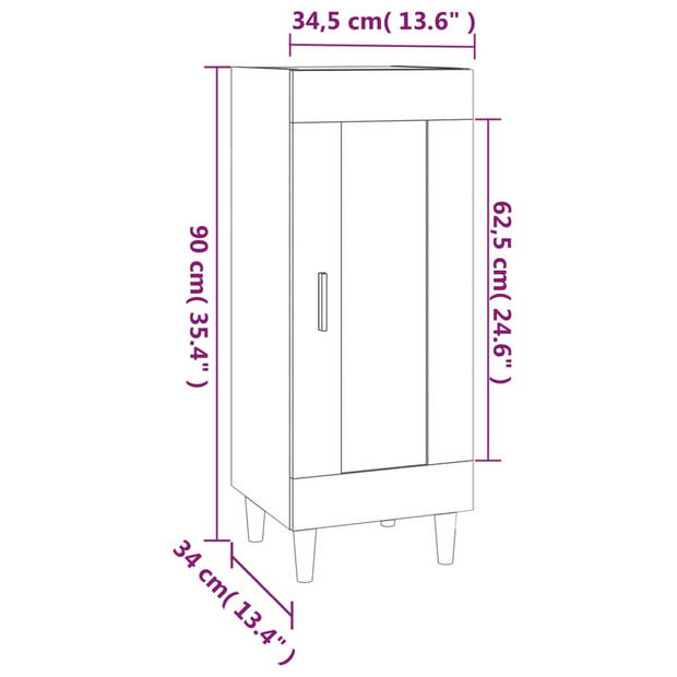 vidaXL Dressoir 34,5x34x90 cm bewerkt hout bruin eikenkleur