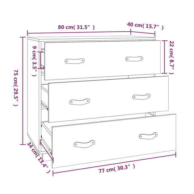 vidaXL Dressoir 80x40x75 cm massief grenenhout