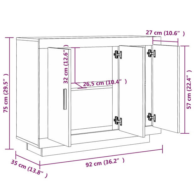 vidaXL Dressoir 92x35x75 cm bewerkt hout zwart