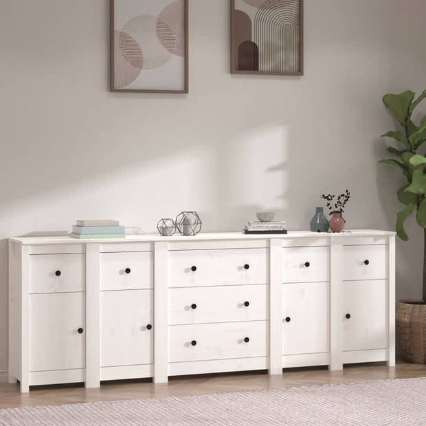 The Living Store Dressoir - Massief Grenenhout - Wit - 230 x 35 x 80 cm - Met voldoende opbergruimte