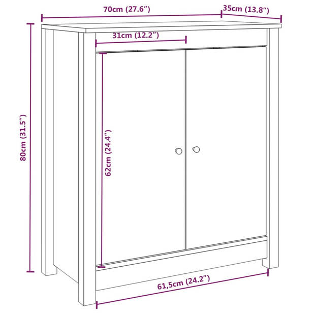 The Living Store Dressoir Grenenhout - Bijzetkast - 70x35x80 cm - Ruime opbergruimte - Stevig blad