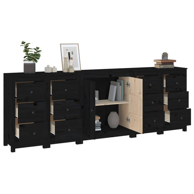 The Living Store Dressoir Grenenhout - Zwart - 230 x 35 x 80 cm - Opbergruimte - Stevig blad