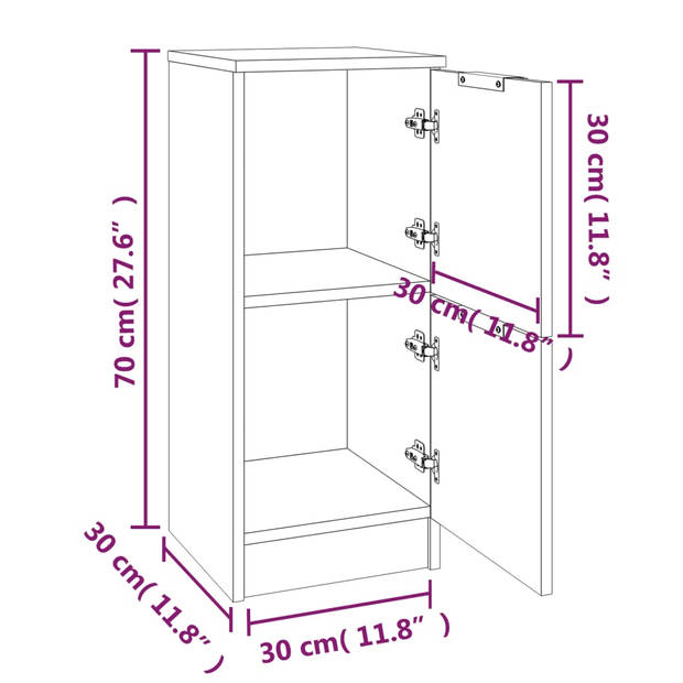 vidaXL Dressoir 30x30x70 cm bewerkt hout wit