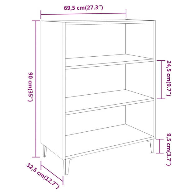 vidaXL Dressoir 69,5x32,5x90 cm bewerkt hout grijs sonoma eikenkleurig