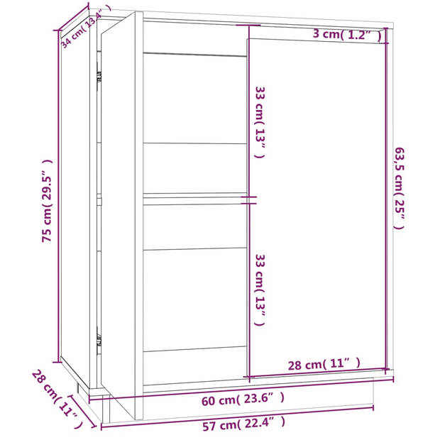 vidaXL Dressoir 60x34x75 cm massief grenenhout