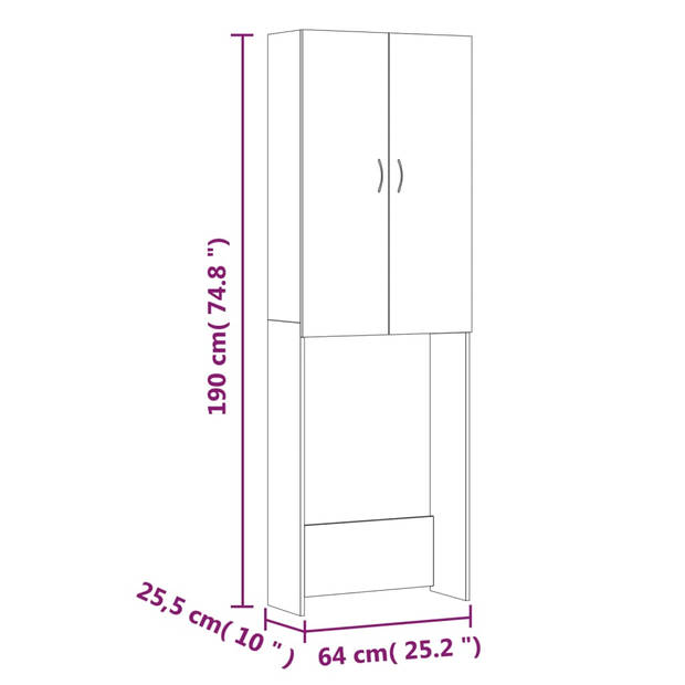 The Living Store Badkaast - Betongrijs - 64 x 25.5 x 190 cm - 2 deuren en 3 vakken