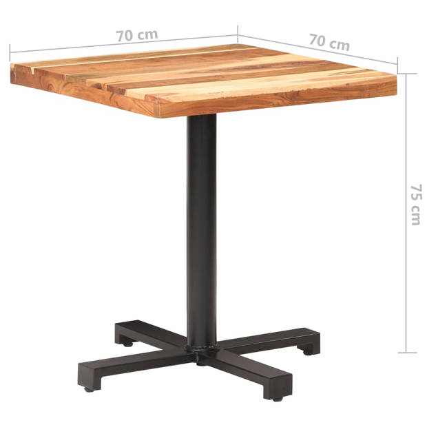 The Living Store Bistrotafel - Massief acaciahout - 70x70x75 cm - Zwart gepoedercoat ijzer