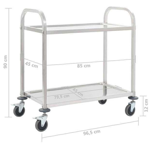 vidaXL Keukentrolley 2-laags 96,5x55x90 cm roestvrij staal