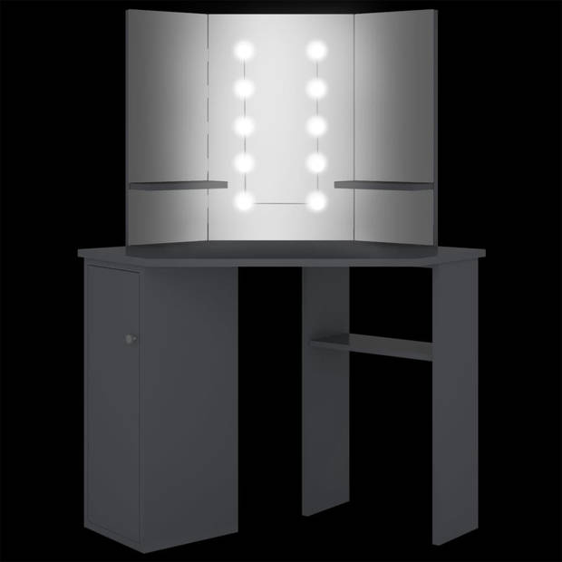 vidaXL Hoekkaptafel met LED 111x54x141,5 cm grijs