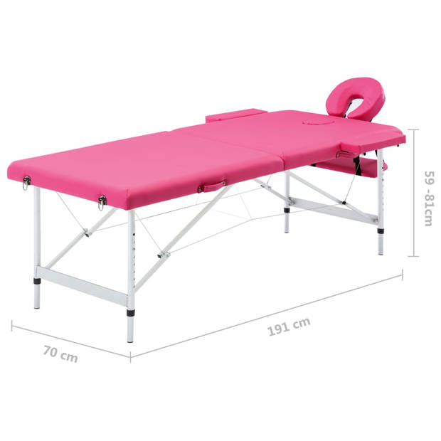 vidaXL Massagetafel inklapbaar 2 zones aluminum roze