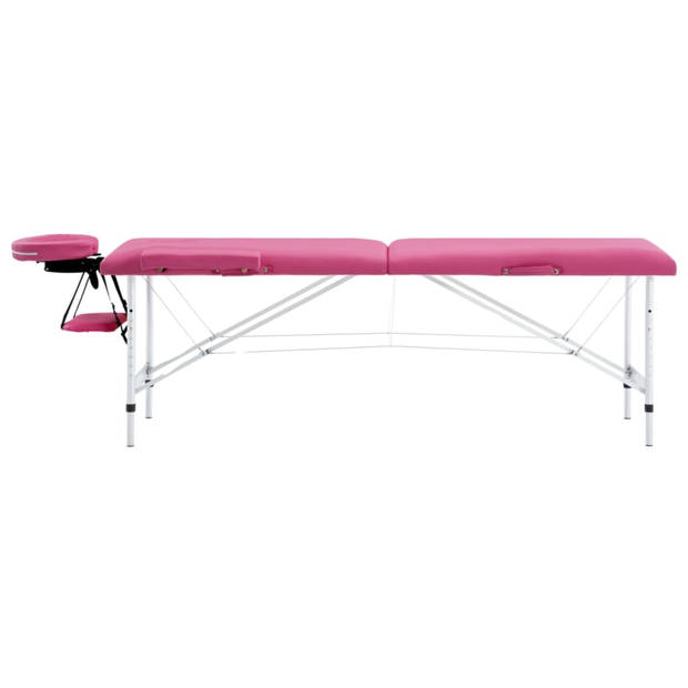 vidaXL Massagetafel inklapbaar 2 zones aluminum roze