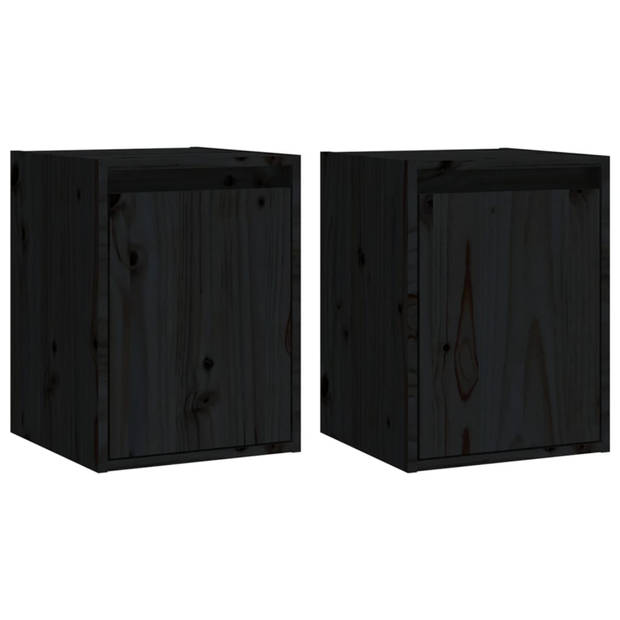vidaXL Wandkasten 2 st 30x30x40 cm massief grenenhout zwart