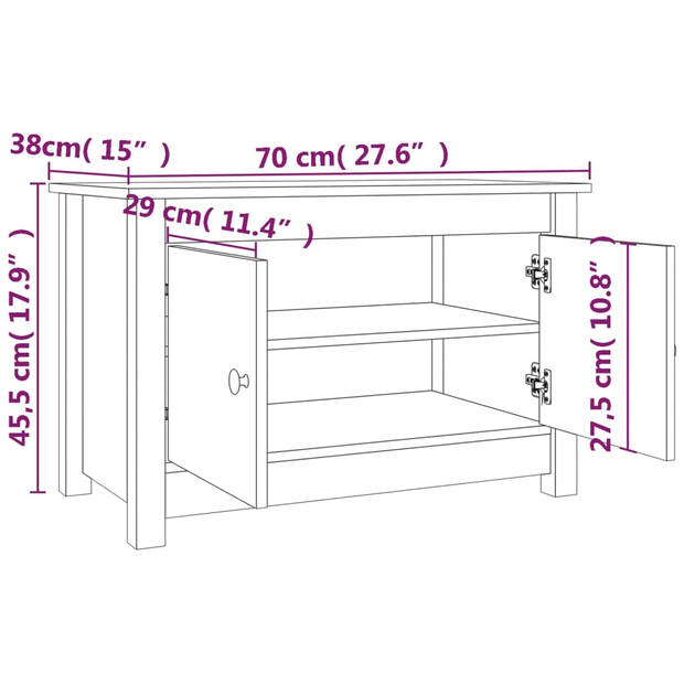 The Living Store Schoenenkast 70x38x45-5 cm massief grenenhout wit - Schoenenkast