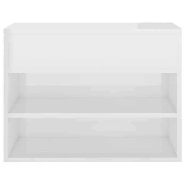 The Living Store Opbergbank White - 60x30x45 cm - Schoenenkast met 2 schappen en bak - Montage vereist