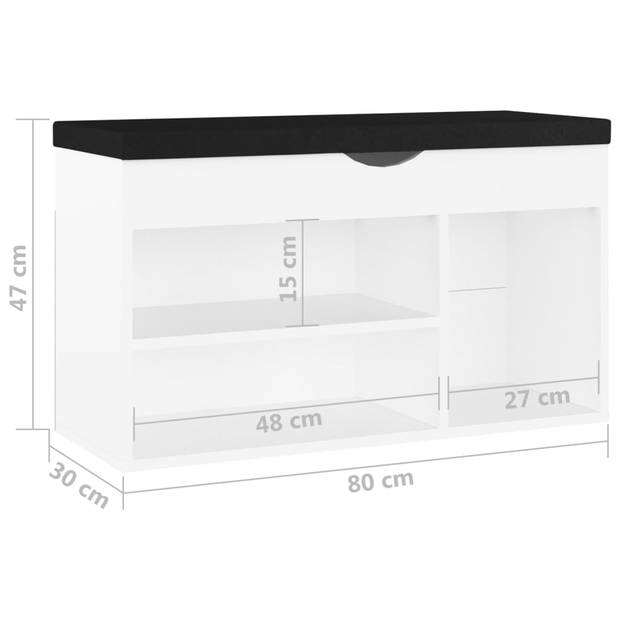 The Living Store Schoenenbank Wit - 80 x 30 x 47 cm - Opbergbank met kussen