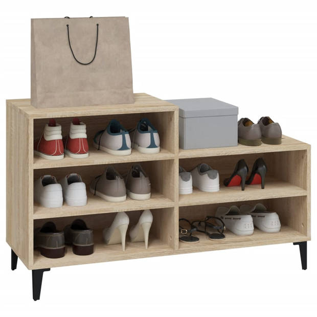 The Living Store Schoenenkast Sonoma Eiken - 102 x 36 x 60 cm - Bewerkt hout en metaal