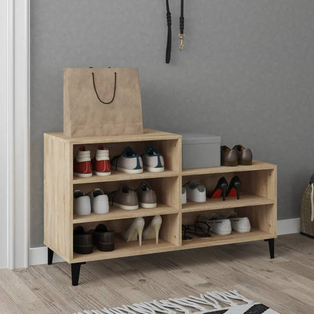 The Living Store Schoenenkast Sonoma Eiken - 102 x 36 x 60 cm - Bewerkt hout en metaal