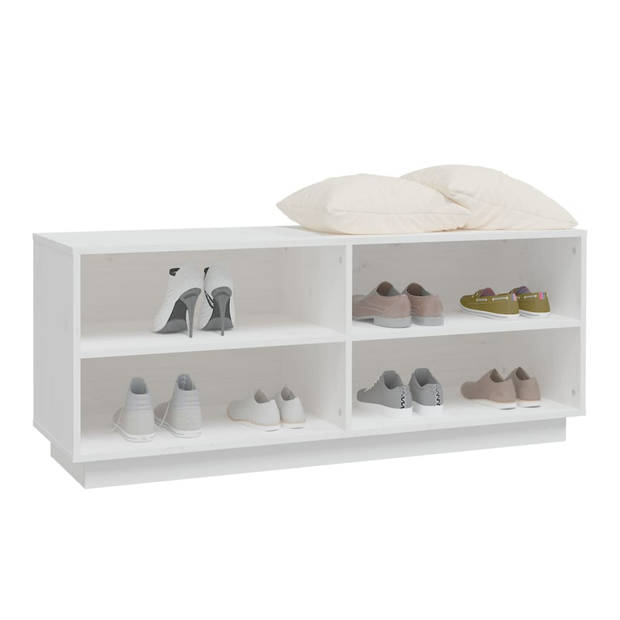 The Living Store houten schoenenkast - wit - 110 x 34 x 45 cm - massief grenenhout