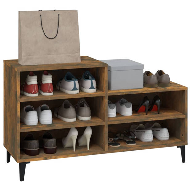 The Living Store Schoenenkast - Compact - Gerookt Eiken - 102 x 36 x 60 cm