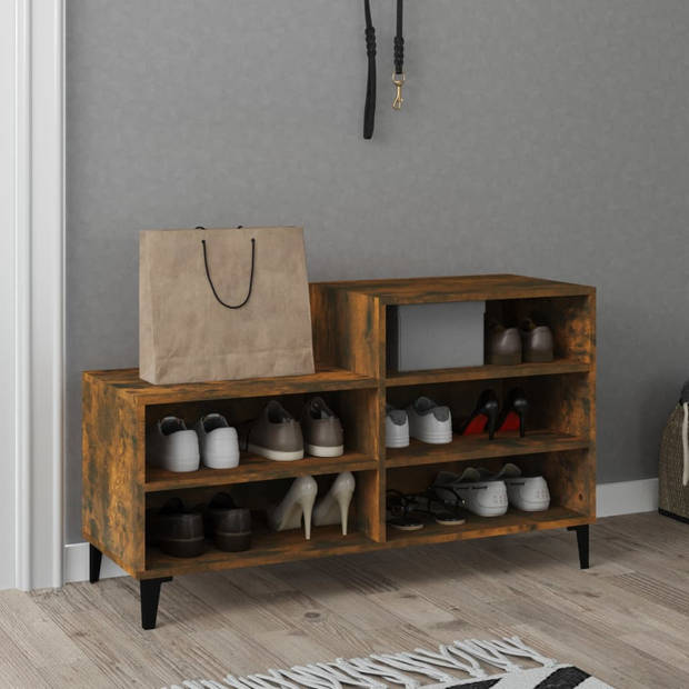 The Living Store Schoenenkast - Compact - Gerookt Eiken - 102 x 36 x 60 cm