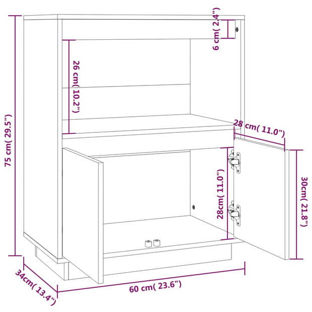 The Living Store Dressoir - Grenenhout - 60 x 34 x 75 cm - Wit