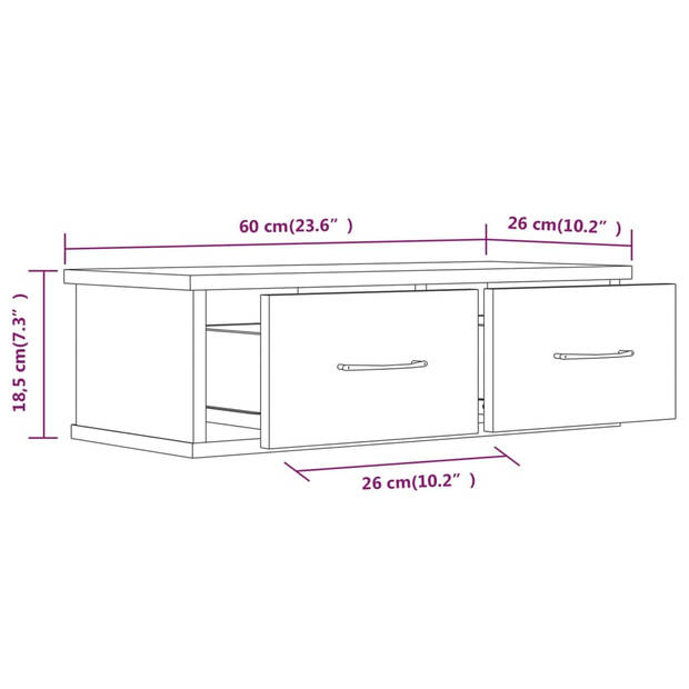 vidaXL Tv-wandmeubel 60x26x18,5 cm bewerkt hout grijs sonoma eiken