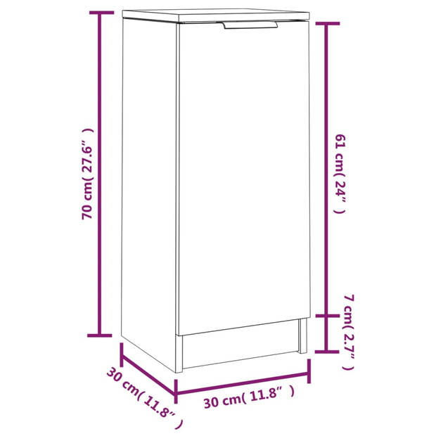 vidaXL Dressoir 30x30x70 cm bewerkt hout bruin eikenkleur