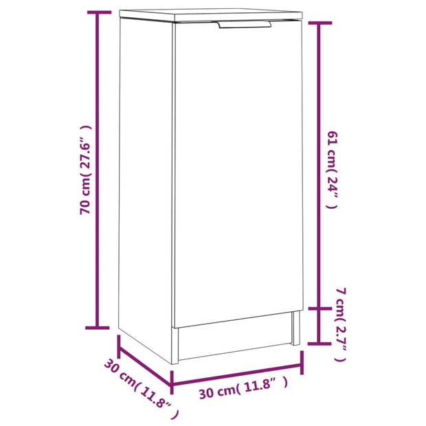The Living Store Dressoir - Hoogglans wit - 30 x 30 x 70 cm - met een deur