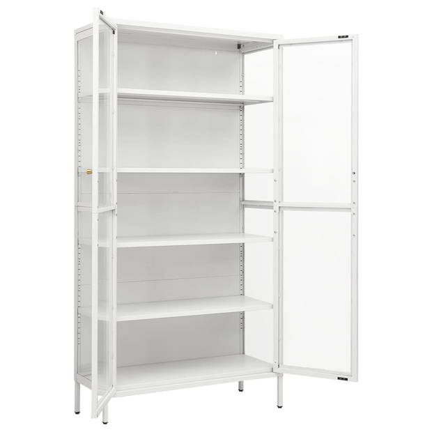 The Living Store Vitrinekast - Staal en Gehard Glas - 90 x 40 x 180 cm - Wit