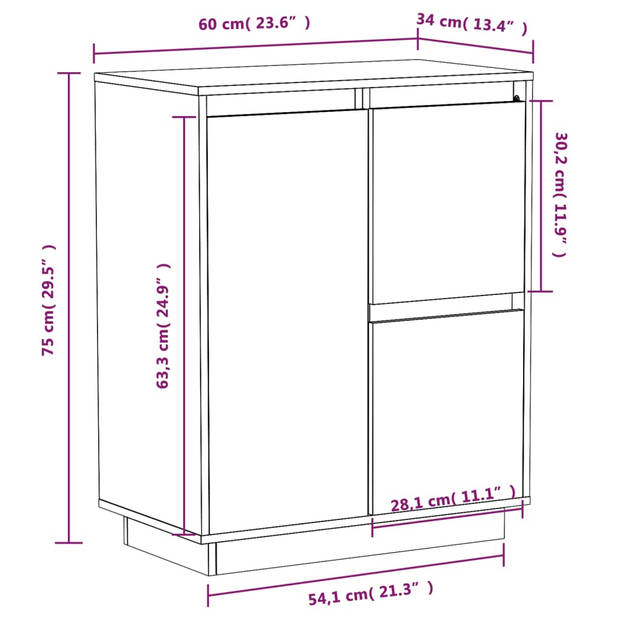 vidaXL Dressoir 60x34x75 cm massief grenenhout zwart