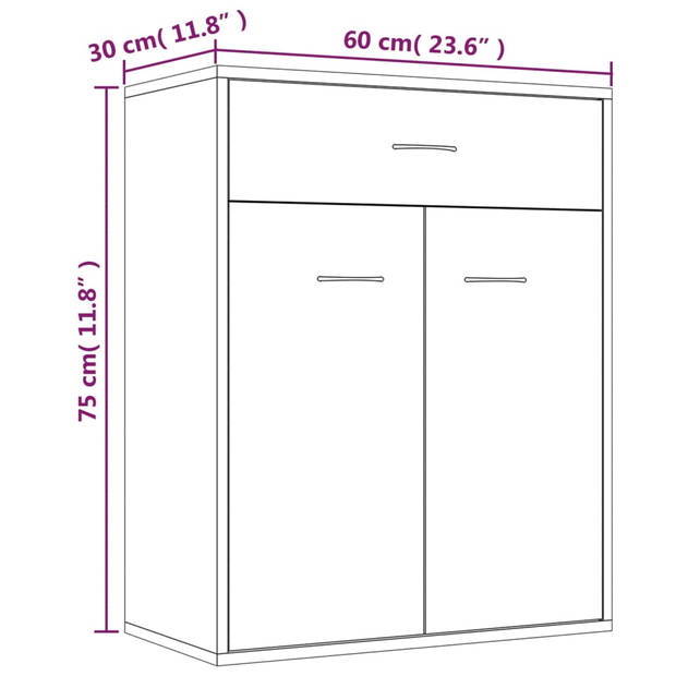 The Living Store Dressoir - Grijs Sonoma Eiken - 60 x 30 x 75 cm - 2 deuren 1 lade