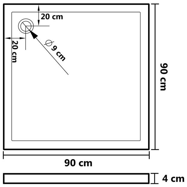 vidaXL Douchebak vierkant 90x90 cm ABS