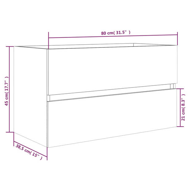 The Living Store Wastafelkast Badkaast - 80 x 38.5 x 45 cm - Grijs - Keramieken wastafel