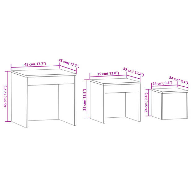 The Living Store Tafeltjesset - Gerookt Eiken - 45 x 45 x 45 cm - Multifunctioneel