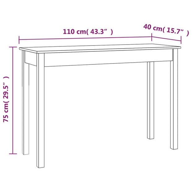 vidaXL Wandtafel 110x40x75 cm massief grenenhout grijs