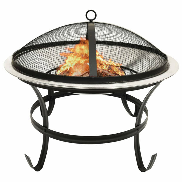 vidaXL Vuurplaats en barbecue 2-in-1 met pook 56x56x49 cm rvs