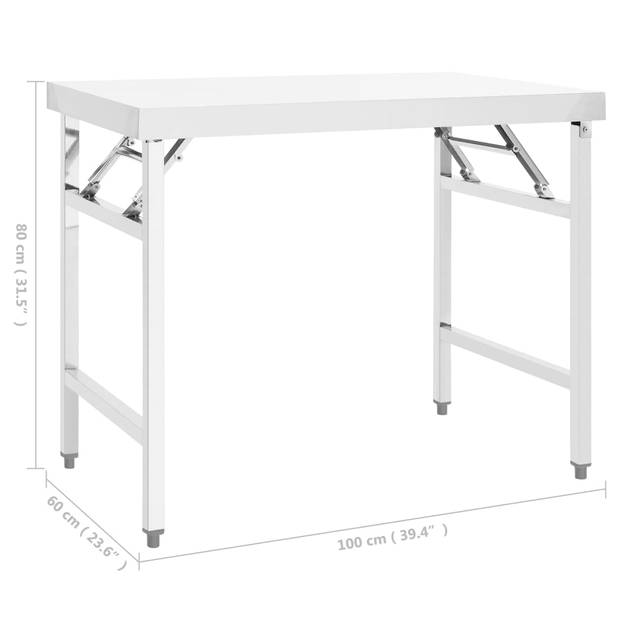 vidaXL Keukenwerktafel inklapbaar 100x60x80 cm roestvrij staal