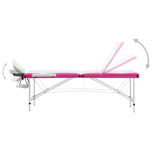 vidaXL Massagetafel inklapbaar 3 zones aluminium wit en roze