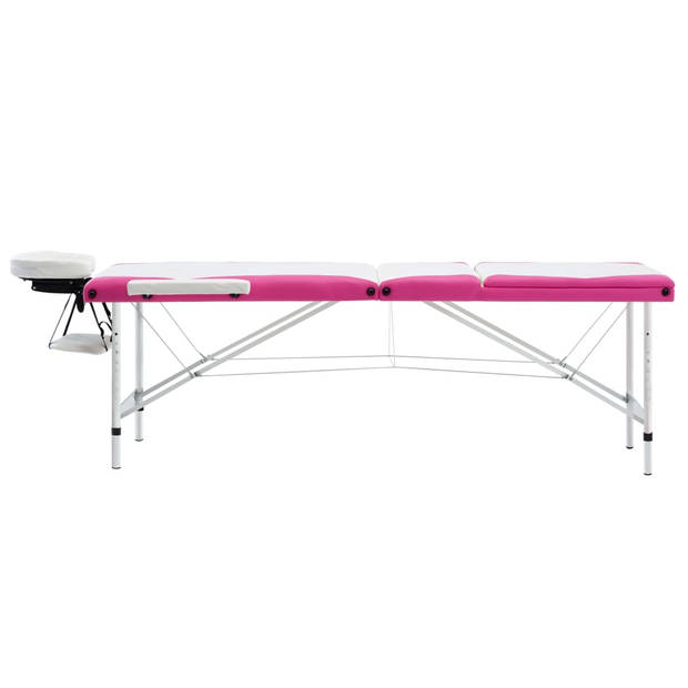 vidaXL Massagetafel inklapbaar 3 zones aluminium wit en roze