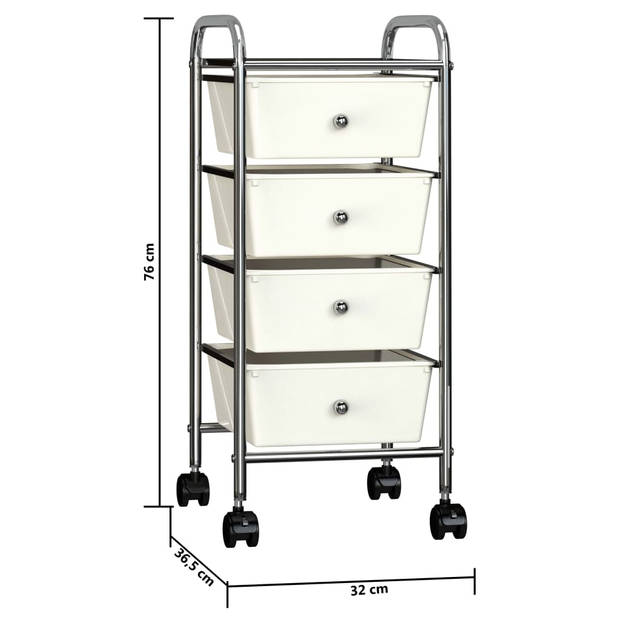 vidaXL Opbergtrolley met 4 lades mobiel kunststof wit