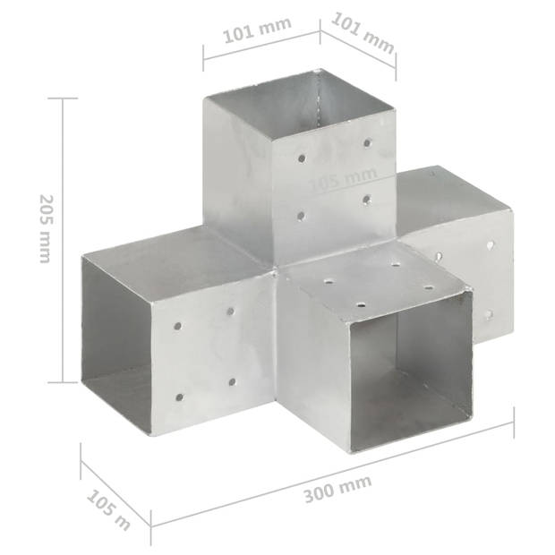 vidaXL Paalverbindingen 4 st X-vorm 101x101 mm gegalvaniseerd metaal