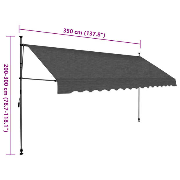 vidaXL Luifel handmatig uitschuifbaar met LED 350 cm antracietkleurig