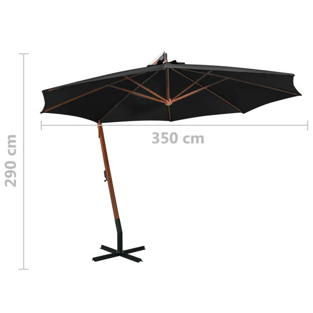 vidaXL Zweefparasol met paal 3,5x2,9 m massief vurenhout zwart