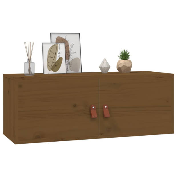 The Living Store Wandkast - Honingbruin Massief Grenenhout - 80x30x30 cm - Set van 2