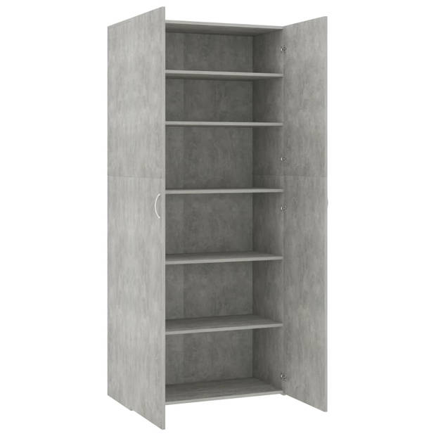 The Living Store Schoenenkast - Betongrijs - 80 x 35.5 x 180 cm - Met 2 deuren en 6 schappen