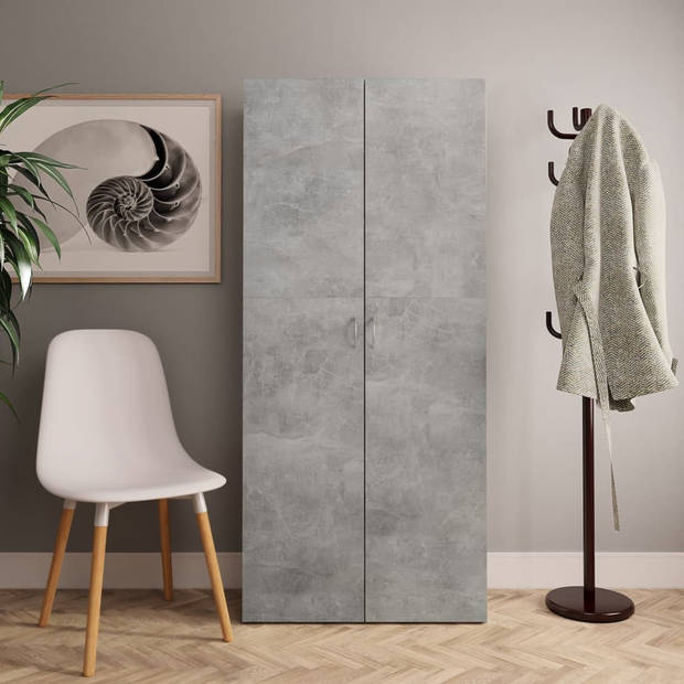 The Living Store Schoenenkast - Betongrijs - 80 x 35.5 x 180 cm - Met 2 deuren en 6 schappen