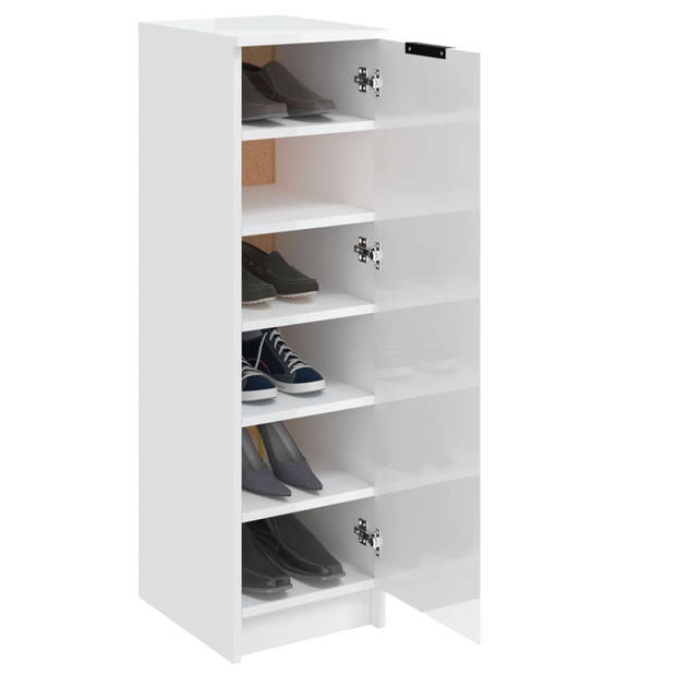 The Living Store Schoenenkast Hoogglans Wit - 30 x 35 x 100 cm - Stevig bewerkt hout