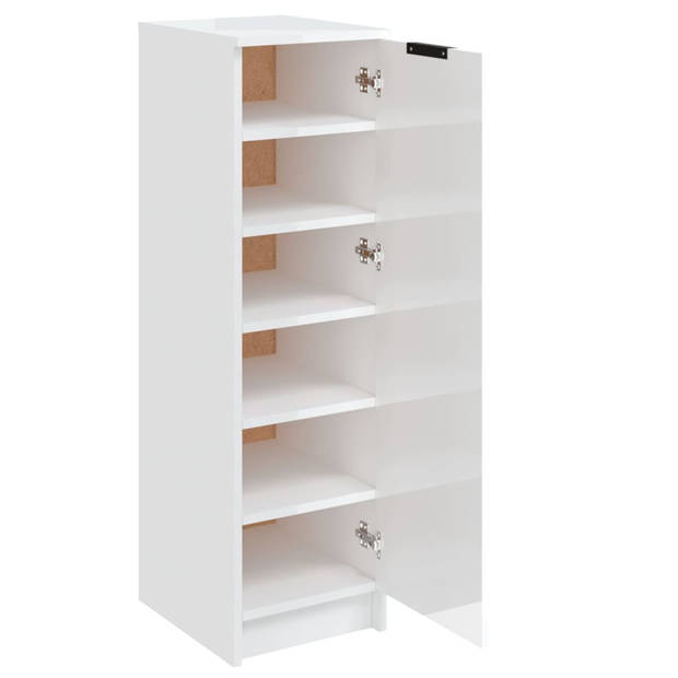 The Living Store Schoenenkast Hoogglans Wit - 30 x 35 x 100 cm - Stevig bewerkt hout